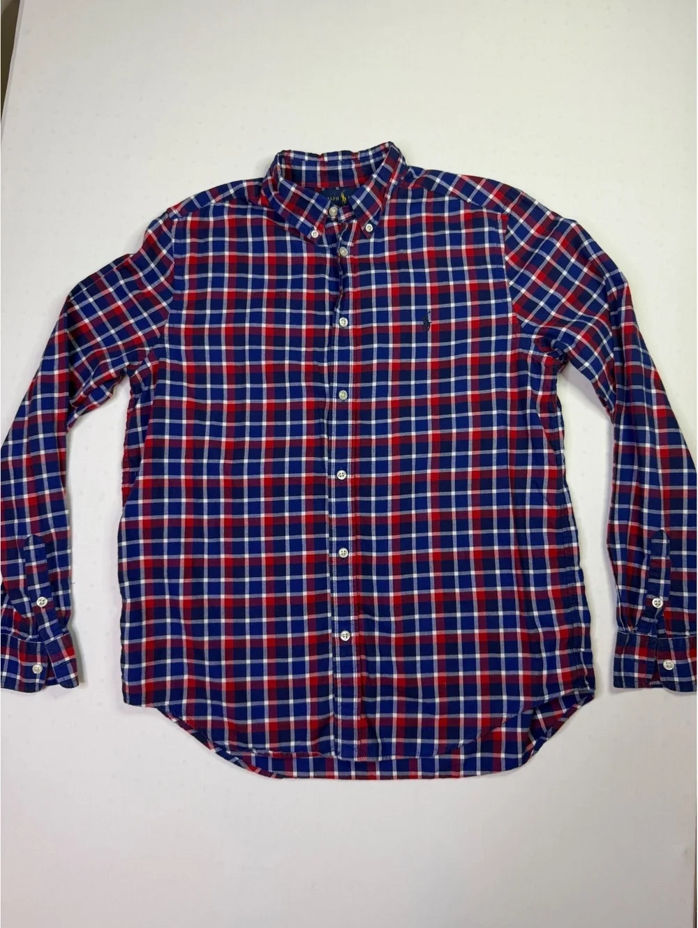 Ralph Lauren Red & Blue Plaid Long Sleeve Button Up Shirt Boys Size XL 18-20